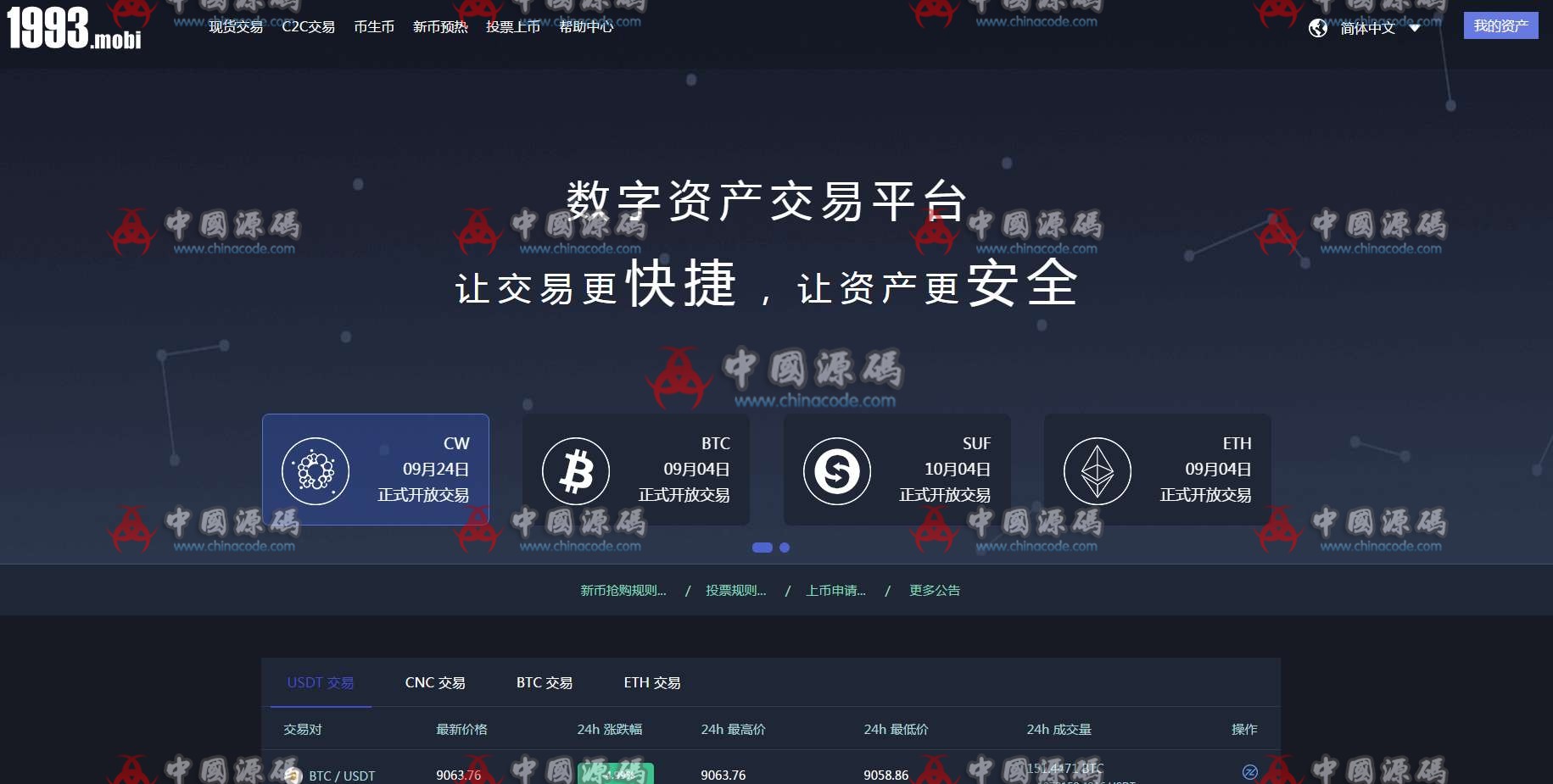 虚拟数字货币交易所源码|BTC|OTC|币币交易|完美运营版|区块链|带充值区块链交易所 - 网站源码 --飞猪资源网