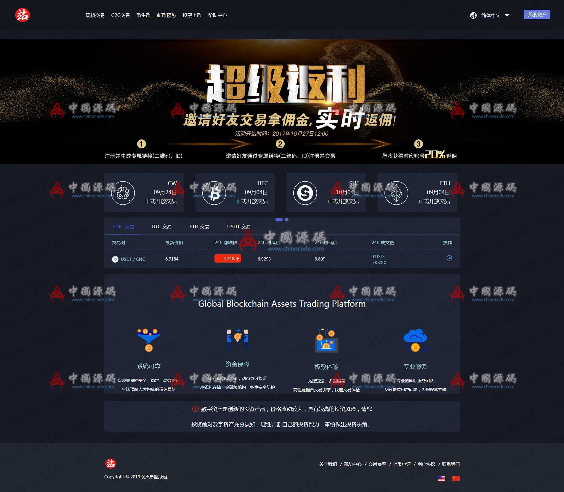 仿火币 聚币 虚拟币交易所系统BTC LTC ETH 区块链 猫力币机器人数字货币交易支持二开 - 网站源码 --飞猪资源网