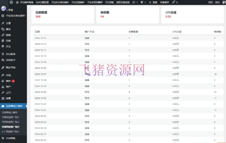 A2377WordPress任推帮 网盘拉新数据统计插件 推广项目分发和流量变现平台
