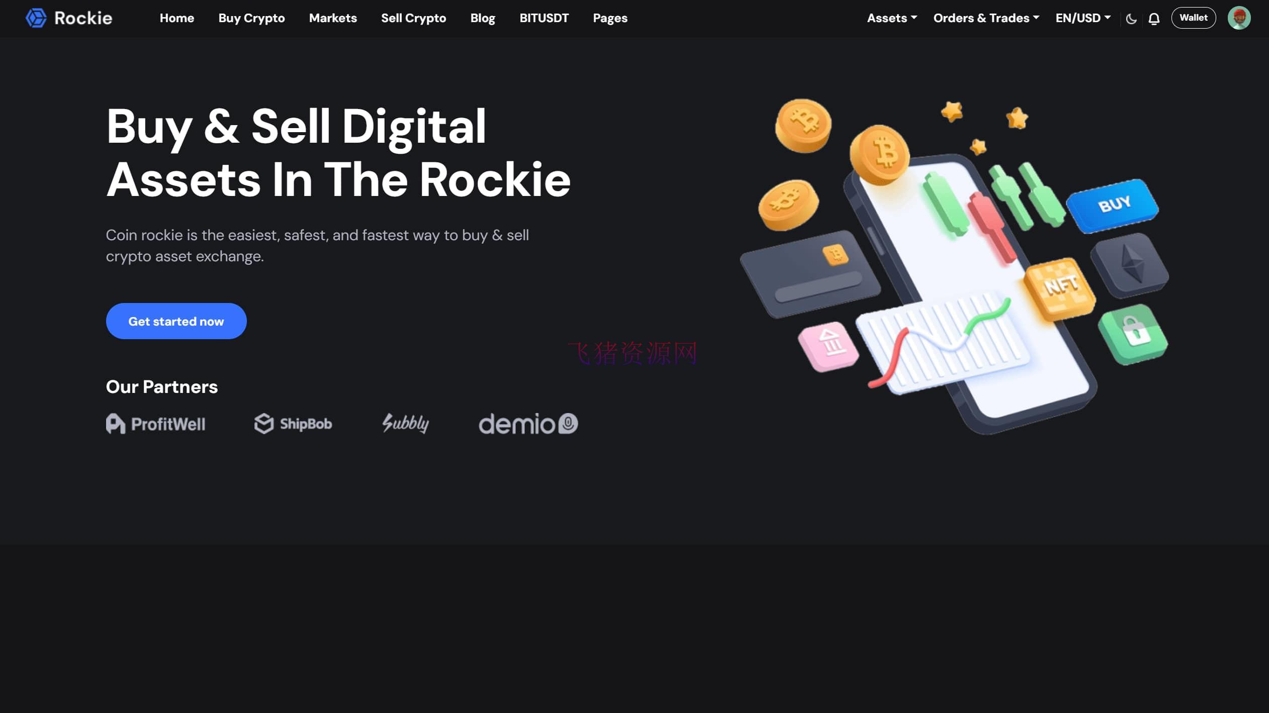 【网站模板】六首页加密货币交易所Web前端ReactJS网站模板 - 其他模板插件 --飞猪资源网