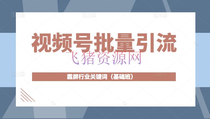 [引流变现] 视频号批量引流，霸屏职业关键词（根底班）全面体系解说视频号玩法 - 爆粉引流 - 微信视频号, 涨粉引流, 短视频, 网赚项目, 自媒体, 运营-飞猪资源网