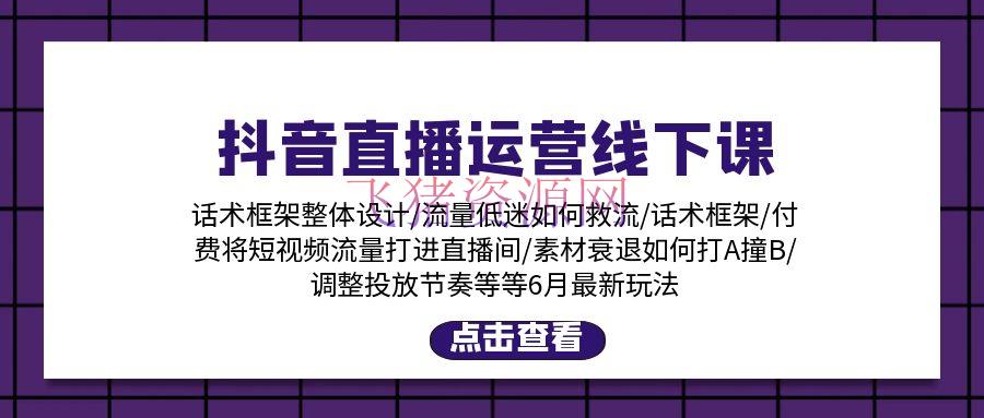 【抖音运营】抖音直播运营线下课：话术结构/付费流量直播间/资料A撞B/等6月新玩法 - 抖音快手 - 抖音直播, 抖音运营-飞猪资源网