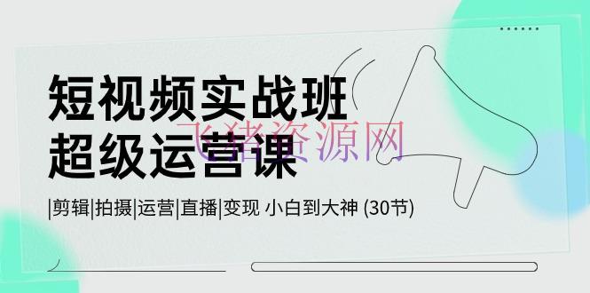 【短视频运营】短视频实战班-超级运营课，|编排|拍照|运营|直播|变现 小白到大神 (30节) - 抖音快手 - 短视频运营-飞猪资源网