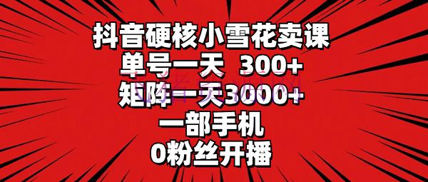 【网赚项目】抖音硬核小雪花卖课，单号一天300+，一部手机0粉丝开播 矩阵一天3000+ - 抖音快手 - 网赚项目-飞猪资源网