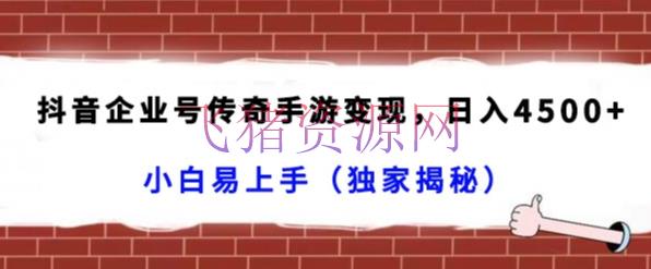 【抖音运营】抖音企业号传奇手游变现项目，日入4500+，人人能够上手（独家揭秘） - 抖音快手 - 传奇手游, 手游变现, 抖音运营-飞猪资源网