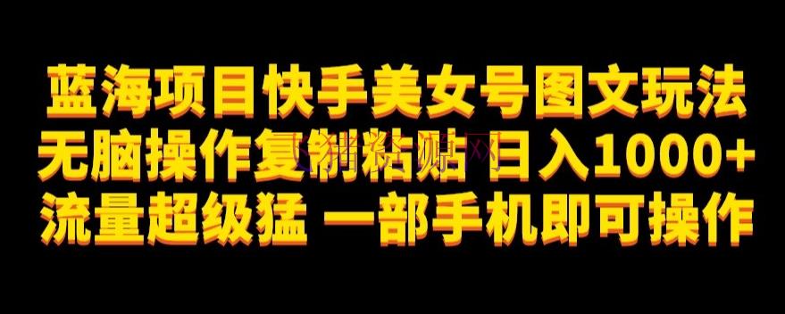 【网赚项目】蓝海项目快手美人号图文玩法，无脑操作复制粘贴，日入1000+流量超级猛一部手机即可操作【揭秘】 - 抖音快手 - 图文玩法, 快手运营, 网赚项目, 美女号-飞猪资源网