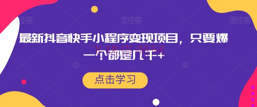 【短视频运营】最新抖音快手小程序变现项目，只需爆一个都是几千+ - 抖音快手 - 小程序变现, 短视频运营-飞猪资源网