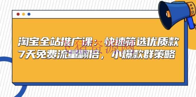 【电商运营】淘宝全站推行课：快速挑选优质款，7天免费流量翻倍，小爆款群战略 - 淘宝 - 推广, 电商运营, 运营-飞猪资源网