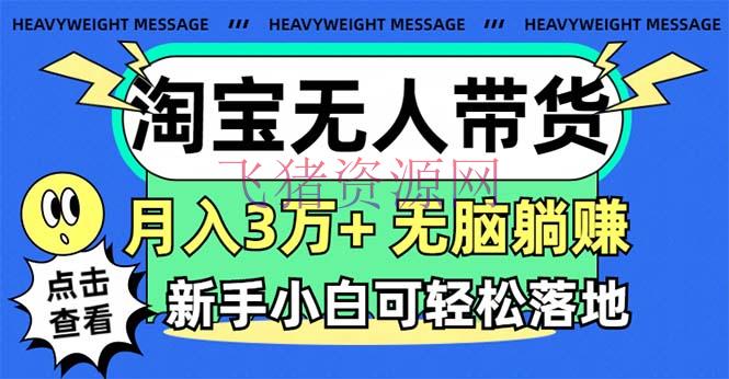 【淘宝运营】淘宝无人带货3.0高收益玩法，月入3万+，无脑躺赚，新手小白可落地实操 - 淘宝 - 无人带货, 运营-飞猪资源网