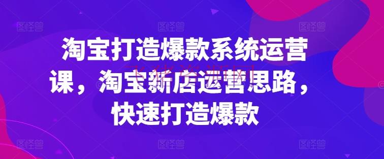 【电商运营】淘宝打造爆款体系运营课，淘宝新店运营思路，快速打造爆款 - 淘宝 - 电商运营, 运营-飞猪资源网