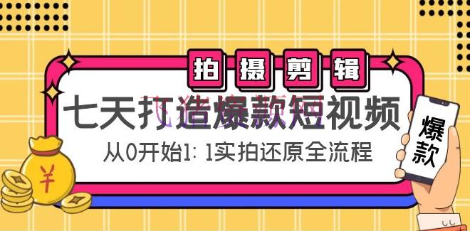 七天打造爆款短视频：拍照+编排实操，从0开端1:1实拍复原实操全流程 - 抖音快手 - 抖音运营, 涨粉引流, 短视频, 短视频运营, 视频剪辑-飞猪资源网