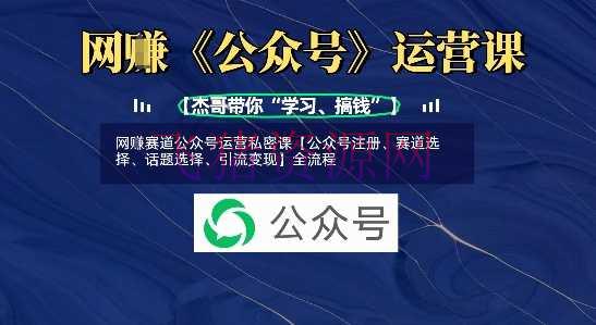 网创赛道大众号运营私密课【大众号注册、赛道挑选、论题挑选、引流变现】全流程 - 网赚项目 - 公众号运营-飞猪资源网