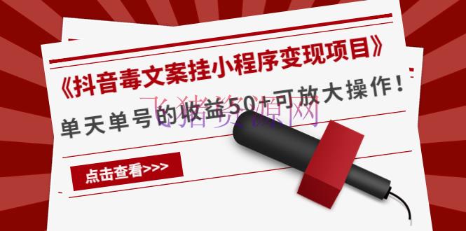 《抖音毒案牍挂小程序变现项目》单天单号的收益50+可扩大操作！ - 抖音快手 - 小程序变现, 抖音赚钱, 短视频运营, 赚钱项目-飞猪资源网