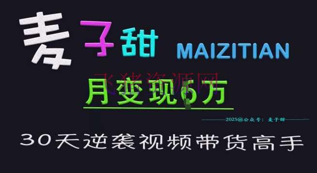 【网赚项目】麦子甜30天逆袭视频带货高手，单月变现6W加特训营 - 网赚项目 - 网赚项目, 视频带货-飞猪资源网