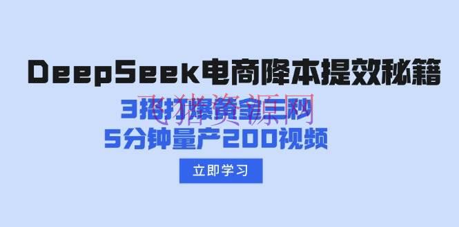 DeepSeek电商降本提效秘籍：3招打爆黄金三秒，5分钟量产200视频 - 网赚项目 - DeepSeek-飞猪资源网