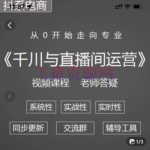 【抖音运营】巨量千川与直播间运营从0开端走向专业，93节完整版 - 抖音快手 - 巨量千川, 抖音小店, 抖音直播, 抖音运营, 直播运营-飞猪资源网