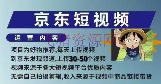 【网赚项目】京东短视频带货课，无需自己拍照编排，保姆式教育，两天快速上手 - 网赚项目 - 京东短视频, 短视频带货, 网赚项目-飞猪资源网