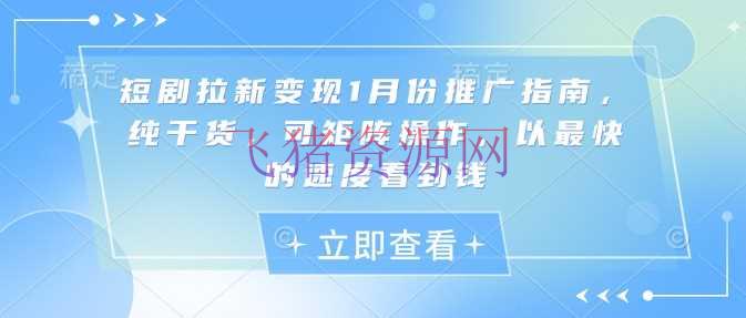 【网赚项目】短剧拉新变现1月份推行攻略，纯干货，可矩阵操作，以最快的速度看到钱 - 网赚项目 - 短剧拉新, 网赚项目-飞猪资源网