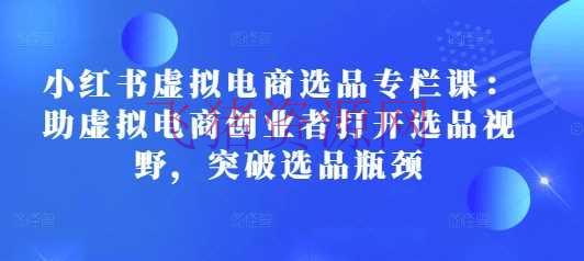 【网赚项目】小红书虚拟电商选品专栏课：助虚拟电商创业者翻开选品视界，打破选品瓶颈 - 网赚项目 飞猪资源网-飞猪资源网