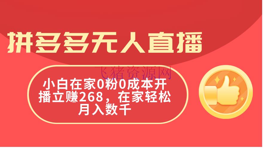 【电商运营】拼多多无人直播，小白在家0粉0本钱开播立赚268，在家轻松月入数千 - 拼多多 - 无人直播, 电商运营-飞猪资源网