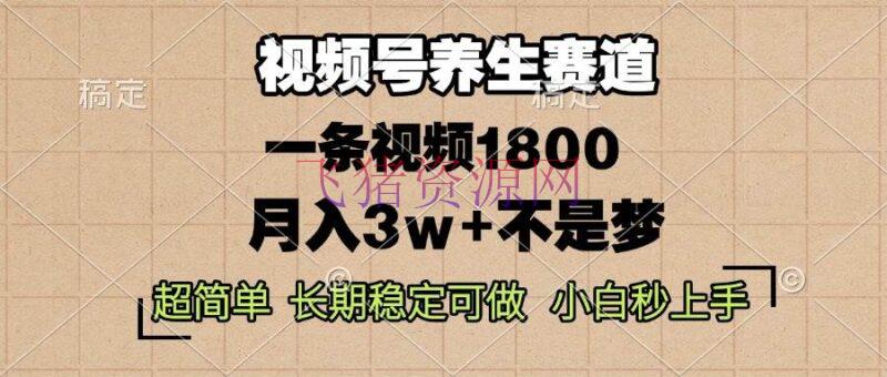【网赚项目】视频号摄生赛道，一条视频1800，超简略，长时间安稳可做，月入3w+不是梦 - 网赚项目 - 养生赛道, 网赚项目, 视频号-飞猪资源网