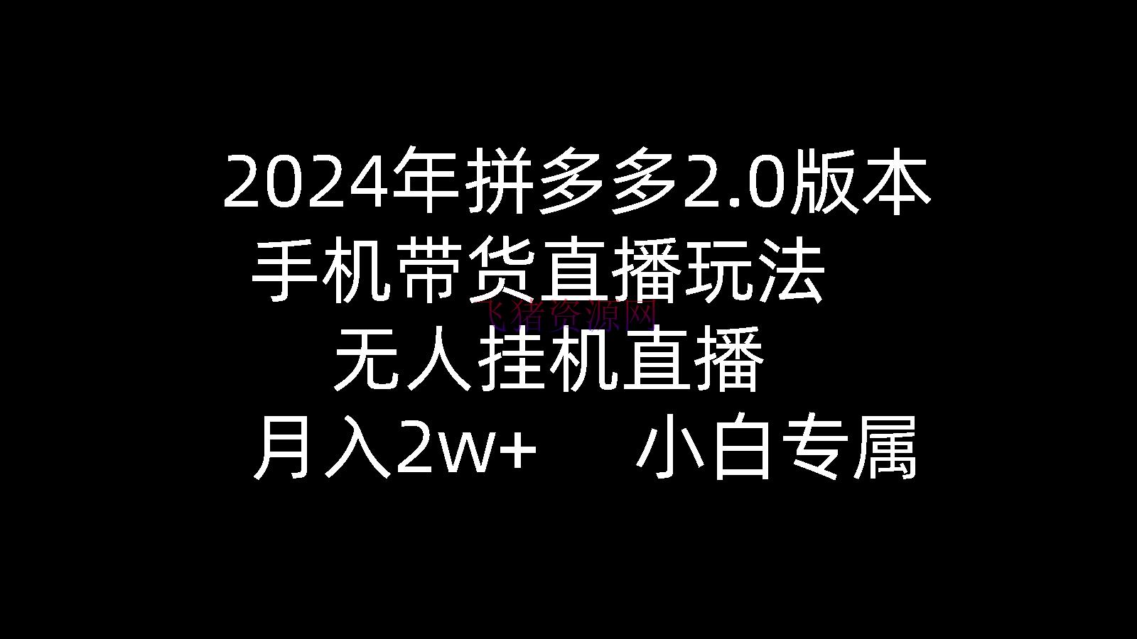 【网赚项目】2024年拼多多2.0版别，手机带货直播玩法，无人挂机直播， 月入2w+， 小白专属的新玩法 - 拼多多 - 网赚项目-飞猪资源网