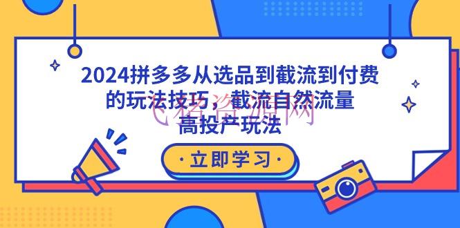 【电商运营】2024拼多多从选品到截流到付费的玩法技巧，截流天然流量玩法，高投产玩法 - 拼多多 - 电商运营-飞猪资源网