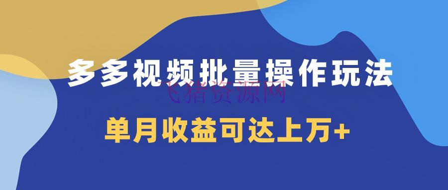 【拼多多运营】多多视频带货项目批量操作玩法，仅仿制转移即可，单月收益可达上万+ - 拼多多 - 视频带货, 运营-飞猪资源网
