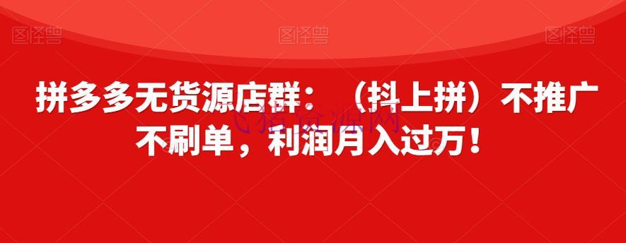 【电商运营】拼多多无货源店群：轻松月入过万，零推行零刷单！ - 拼多多 - 无货源店群, 无货源电商, 电商运营-飞猪资源网