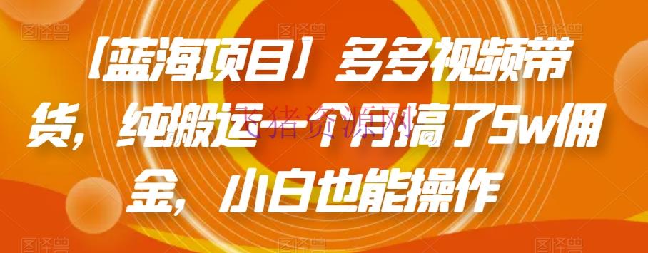 【电商运营】拼多多蓝海项目：多多视频带货，简略操作纯转移一个月搞了5W佣钱【揭秘】 - 拼多多 - 多多视频带货-飞猪资源网