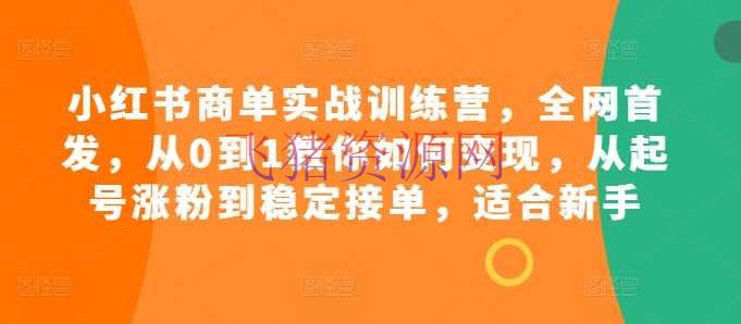 【网赚项目】小红书商单实战训练营，全网首发，从0到1教你怎么变现，从起号涨粉到安稳接单，合适新手 - 网赚项目 - 小红书商单, 网赚项目-飞猪资源网