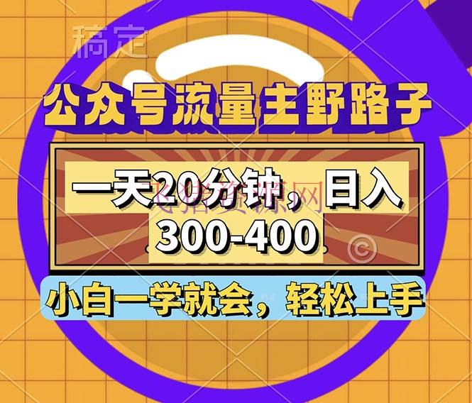 【网赚项目】大众号流量主野路子玩法，一天20分钟，日入300~400，小白一学就会 - 网赚项目 - 公众号, 网赚项目-飞猪资源网