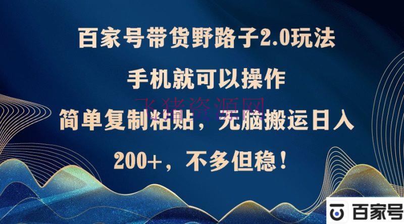 【网赚项目】百家号带货野路子2.0玩法，手机就可以操作，简略复制粘贴，无脑转移 - 网赚项目 - 百家号, 网赚项目-飞猪资源网