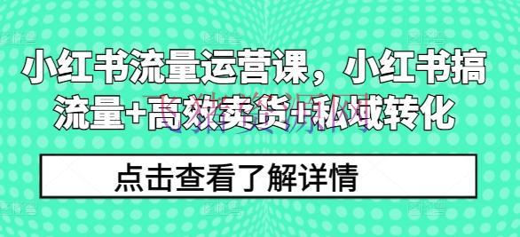 【网赚项目】小红书流量运营课，小红书搞流量+高效卖货+私域转化 - 网赚项目 - 小红书运营, 网赚项目-飞猪资源网