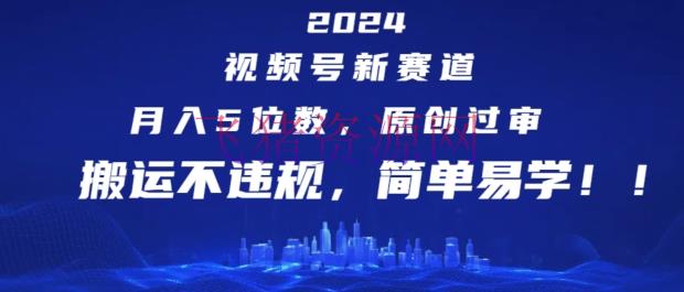 【网赚项目】2024视频号新赛道，月入5位数+，原创过审，转移不违规，简略易学【揭秘】 - 网赚项目 - 网赚项目, 视频号变现-飞猪资源网