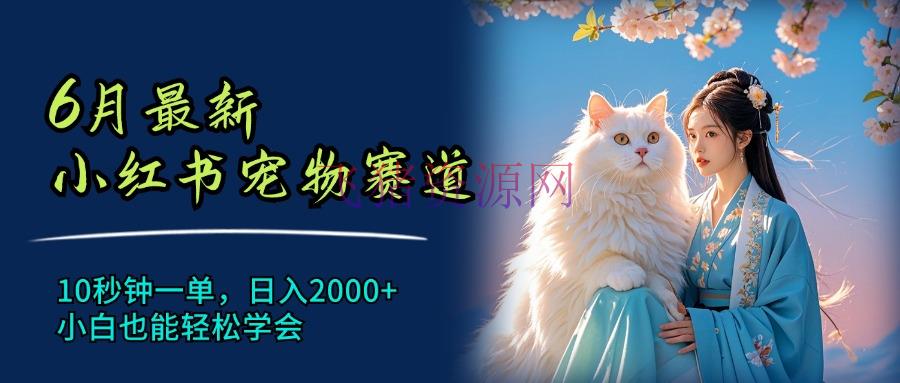 【网赚项目】6月最新小红书宠物赛道，10秒钟一单，日入2000+，小白也能轻松学会 - 网赚项目 飞猪资源网-飞猪资源网