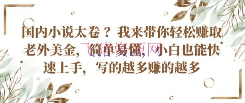 【网赚项目】国内小说太卷 ?带你轻松赚取老外美金，简略易懂，小白也能快速上手，写的越多赚的越多 - 网赚项目 - 小说项目, 网赚项目-飞猪资源网