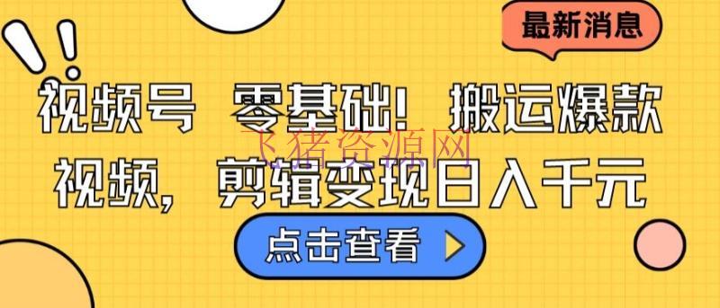 【网赚项目】视频号零根底转移爆款视频，编排变现日入千元【揭秘】 - 网赚项目 - 网赚项目, 视频号-飞猪资源网