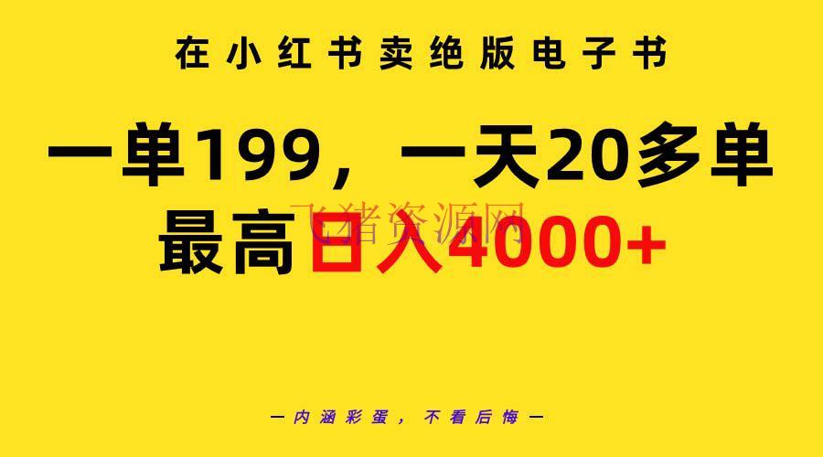 【网赚项目】在小红书卖绝版电子书，一单199 一天最多搞20多单，最高日入4000+教程+材料 - 网赚项目 - 小红书电商, 网赚项目-飞猪资源网