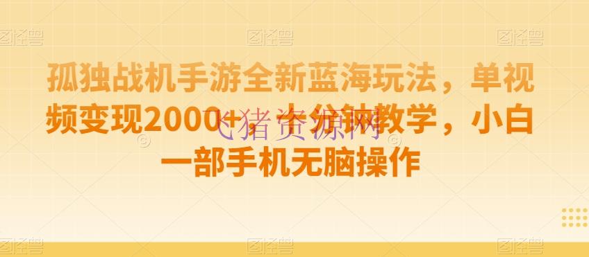 【网赚项目】孤单战机手游全新蓝海玩法，单视频变现2000+，十分钟教育，小白一部手机无脑操作【揭秘】 - 网赚项目 - 孤独战机, 手游直播, 网赚项目, 项目揭秘-飞猪资源网