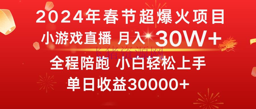 【网赚项目】龙年2024春节期间，最爆火的项目 抓住机会 一般小白怎么逆袭一个月收益30W+ - 网赚项目 - 小游戏直播, 网赚项目-飞猪资源网