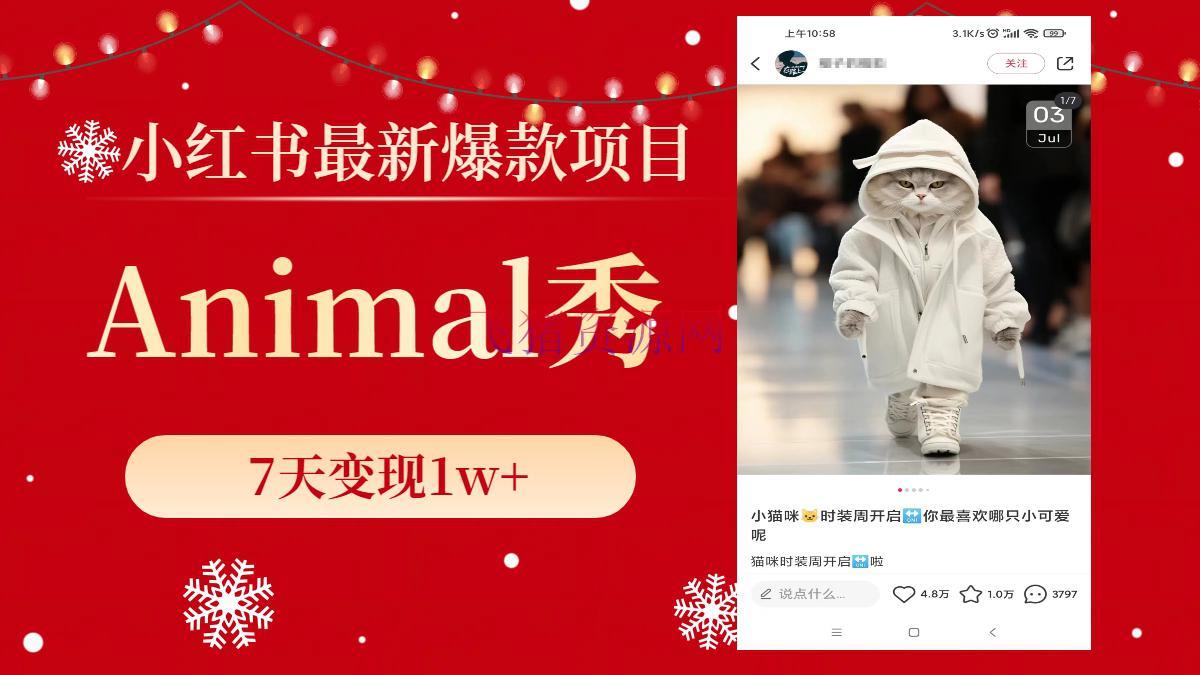 【网赚项目】小红书最新爆款项目，Animal秀，7天变现1w+ - 网赚项目 飞猪资源网-飞猪资源网