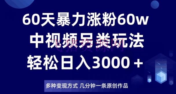 【网赚项目】60天暴力涨粉60W，中视频特殊玩法，几分钟一条原创著作多种变现方法，日入3000＋ - 网赚项目 - 中视频, 网赚项目-飞猪资源网