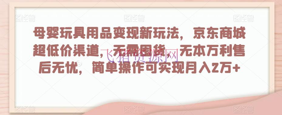 【网赚项目】母婴玩具用品盈余玩法，京东商城超低价途径，简略操作可完成月入2W+ - 网赚项目 - 无货源, 母婴玩具, 网赚项目-飞猪资源网