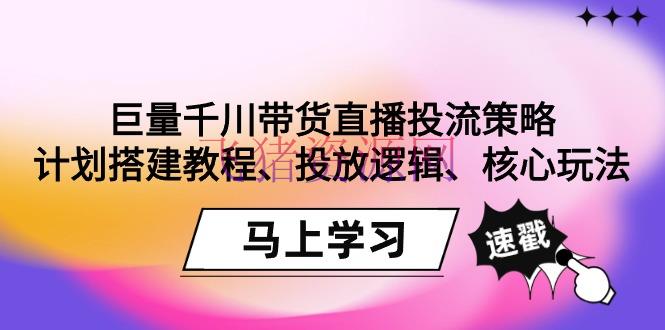 【短视频运营】巨量千川带货直播投流战略：方案建立教程、投进逻辑、中心玩法！-飞猪资源网