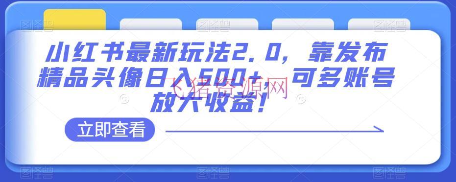 【网赚项目】小红书最新玩法2.0：发布精品头像日入500+，多账号扩大收益！ - 网赚项目 - 头像, 小红书, 网赚项目-飞猪资源网