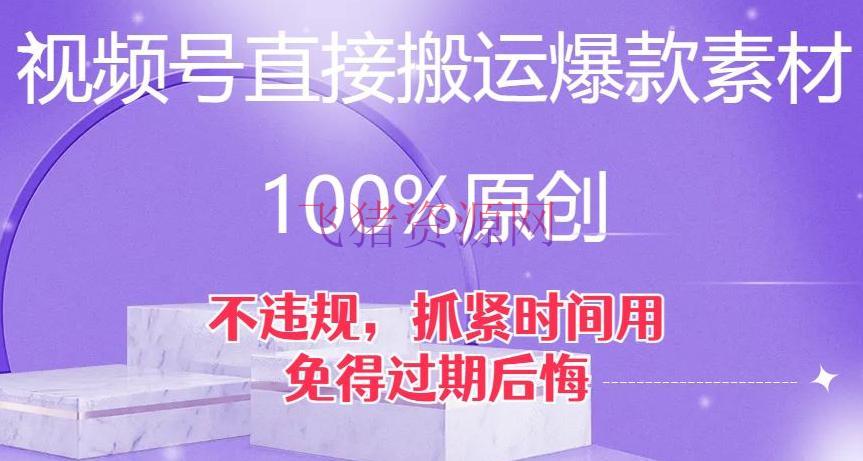 【网赚项目】视频号直接转移爆款资料，100%原创，不违规，抓紧时间用，以免过期懊悔【揭秘】 - 网赚项目 - 网赚项目, 视频号-飞猪资源网