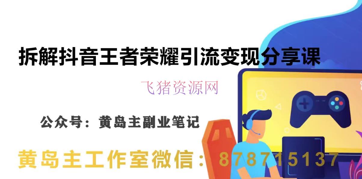 副业拆解：抖音王者荣耀游戏变现副业项目，视频版一条龙实操玩法共享给你 - 网赚项目 - 抖音快手-飞猪资源网