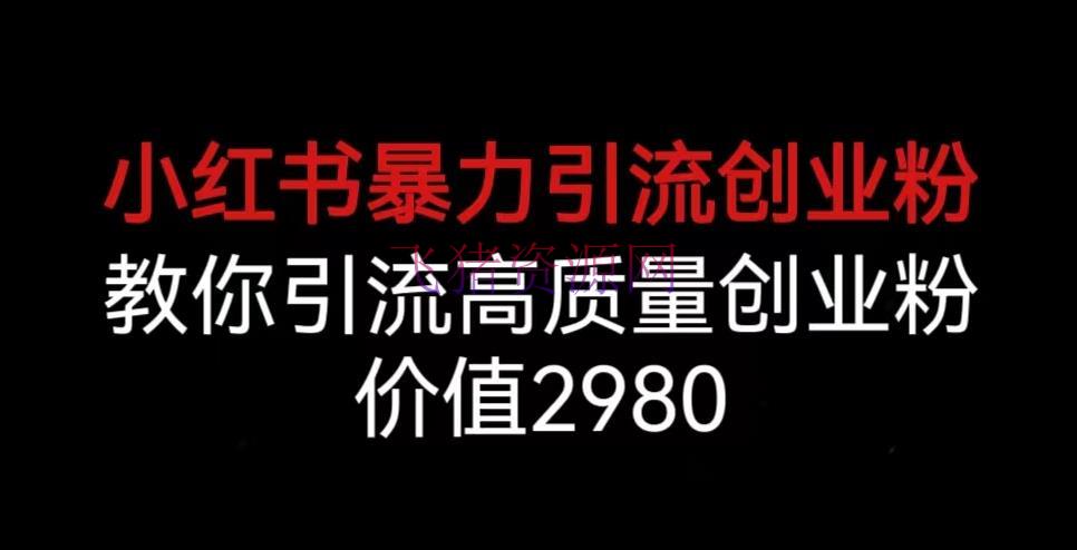小红书暴力引流创业粉，教你引流高质量创业粉，价值2980【揭秘】 - 网赚项目 --飞猪资源网