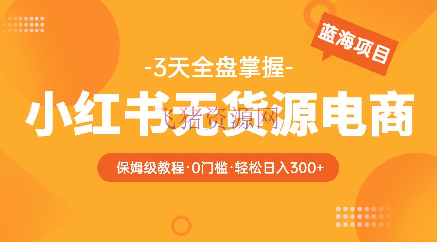 2023小红书无货源电商【保姆级教程从0到日入300】爆单3W - 网赚项目 飞猪资源网-飞猪资源网